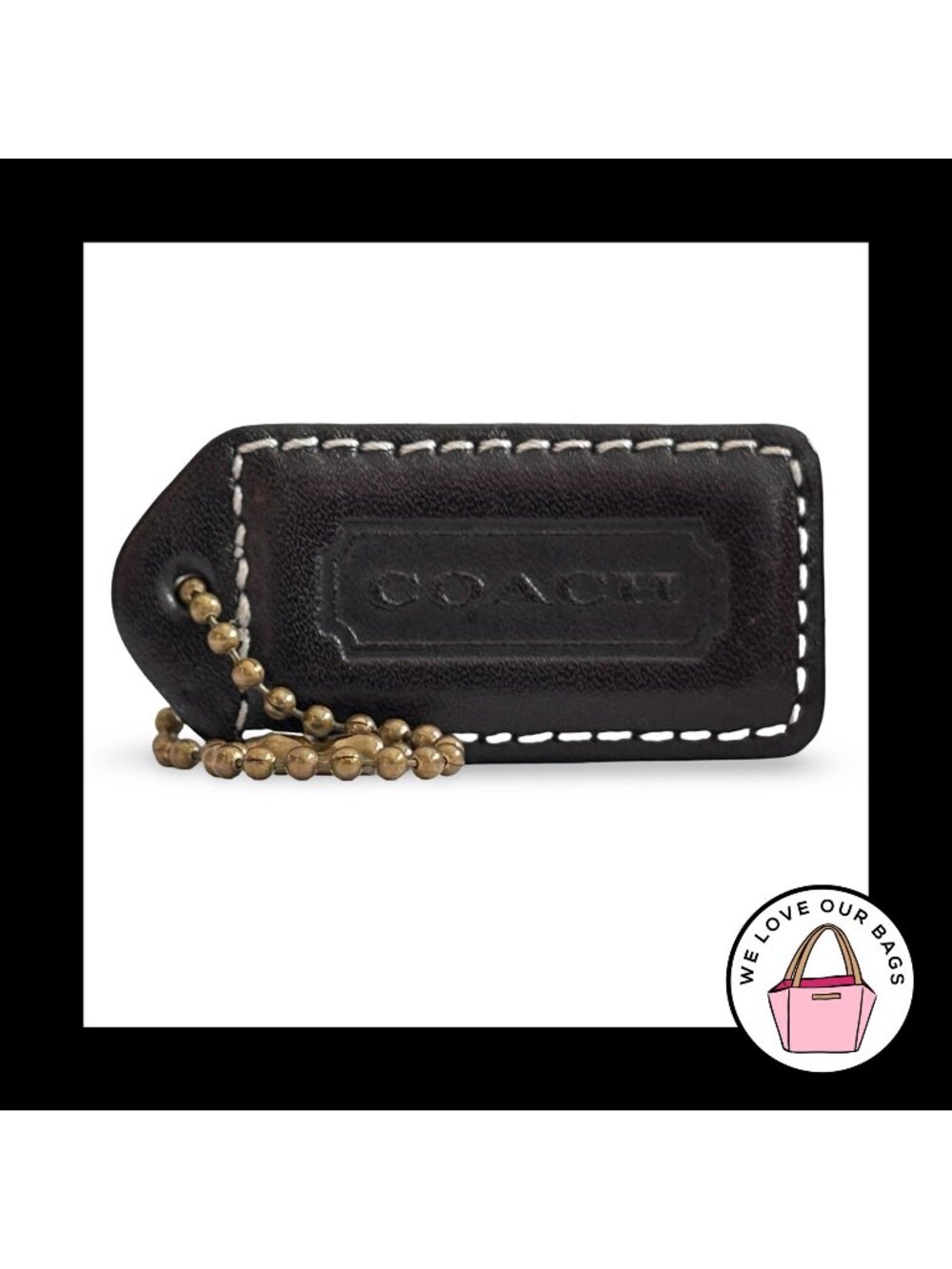 COACH Y2K VINTAGE Hang Tag 2" Mahogany Brown Leather Bag Charm Keychain Brass